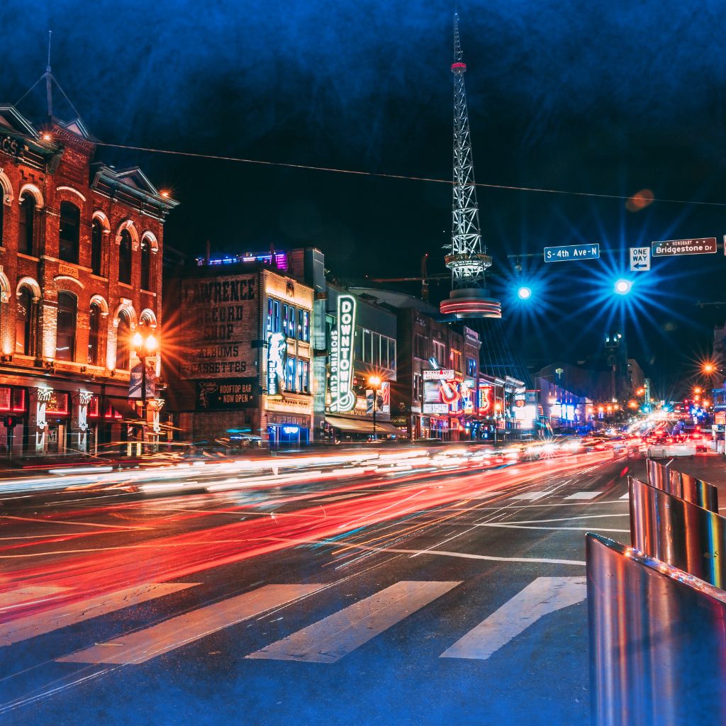 Downtown Nashville- City lights at night